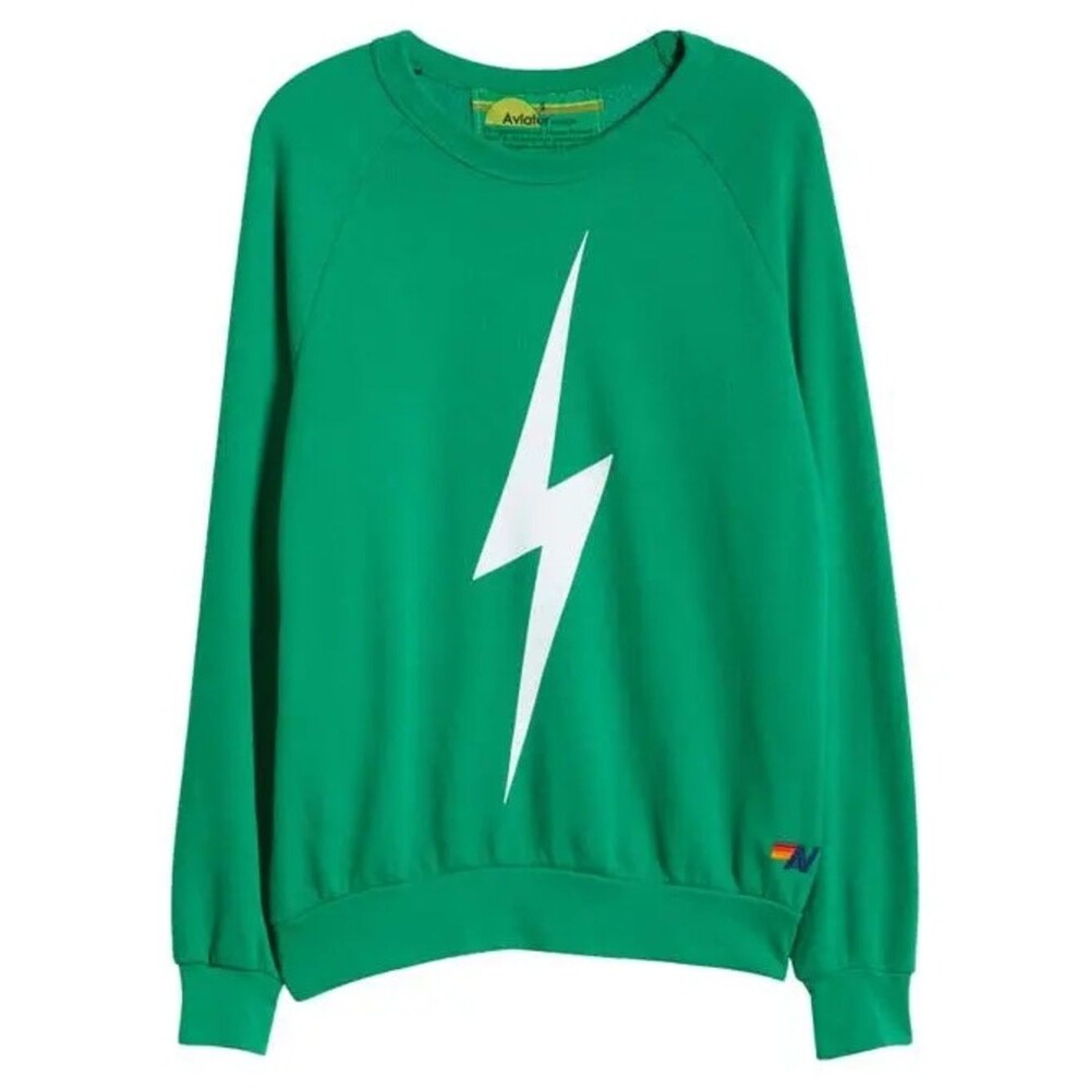 Aviator Nation Bolt Crewneck Sweatshirt Lightening Green Size Small